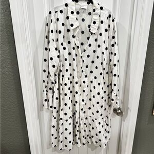 Ava & Viv Black Polka Dot Button Front Tiered Dress Size 2X